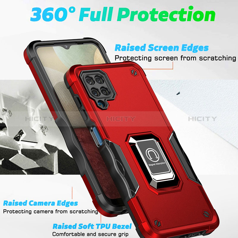 Coque Contour Silicone et Plastique Housse Etui Mat avec Magnetique Support Bague Anneau QW1 pour Samsung Galaxy A12 Plus