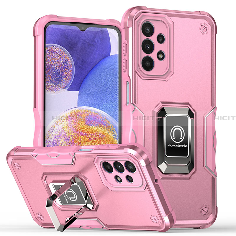 Coque Contour Silicone et Plastique Housse Etui Mat avec Magnetique Support Bague Anneau QW1 pour Samsung Galaxy A23 4G Or Rose Plus