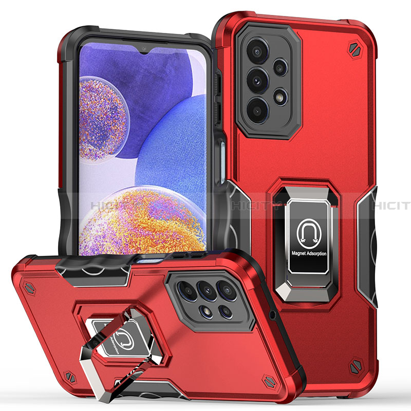 Coque Contour Silicone et Plastique Housse Etui Mat avec Magnetique Support Bague Anneau QW1 pour Samsung Galaxy A23 4G Rouge Plus