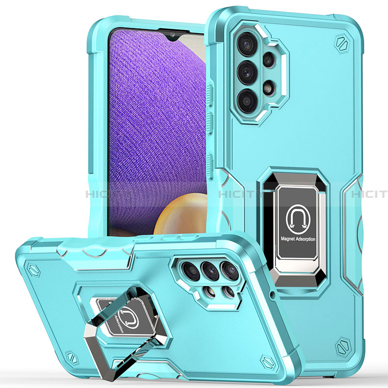 Coque Contour Silicone et Plastique Housse Etui Mat avec Magnetique Support Bague Anneau QW1 pour Samsung Galaxy A32 4G Bleu Clair Plus