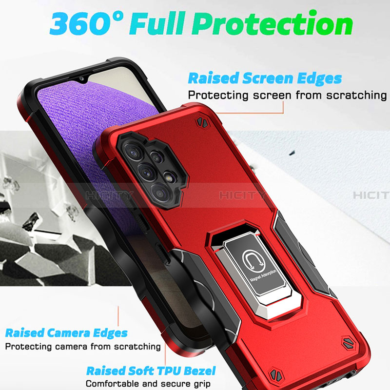 Coque Contour Silicone et Plastique Housse Etui Mat avec Magnetique Support Bague Anneau QW1 pour Samsung Galaxy A32 4G Plus