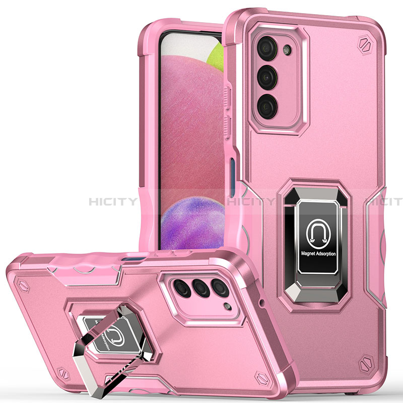 Coque Contour Silicone et Plastique Housse Etui Mat avec Magnetique Support Bague Anneau QW1 pour Samsung Galaxy F02S SM-E025F Or Rose Plus