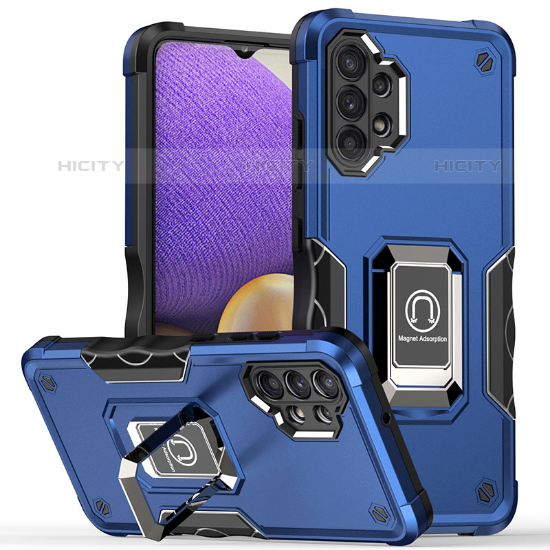 Coque Contour Silicone et Plastique Housse Etui Mat avec Magnetique Support Bague Anneau QW1 pour Samsung Galaxy M32 5G Bleu Plus