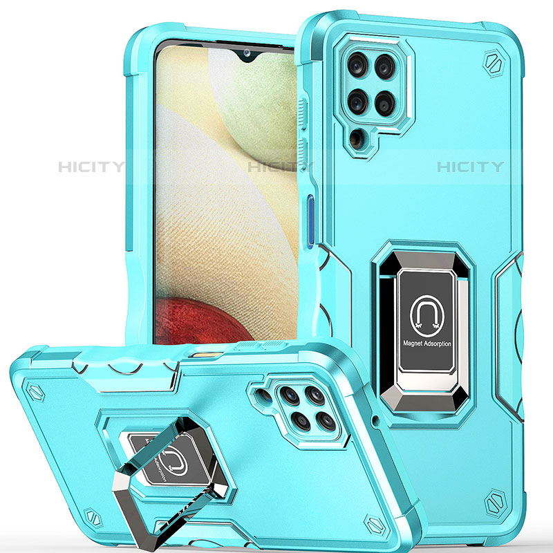 Coque Contour Silicone et Plastique Housse Etui Mat avec Magnetique Support Bague Anneau QW1 pour Samsung Galaxy M53 5G Bleu Clair Plus