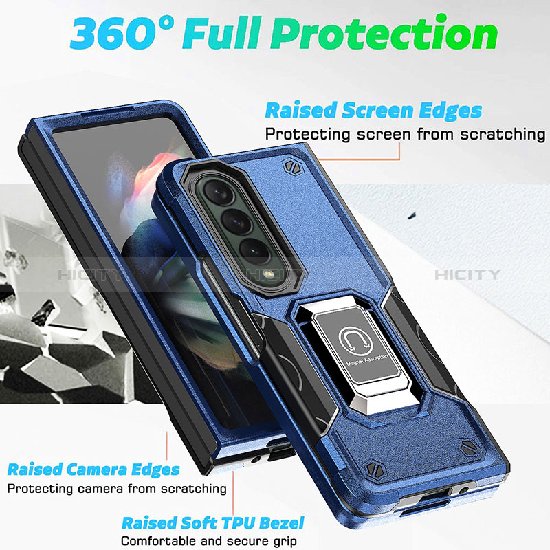 Coque Contour Silicone et Plastique Housse Etui Mat avec Magnetique Support Bague Anneau QW1 pour Samsung Galaxy Z Fold3 5G Plus