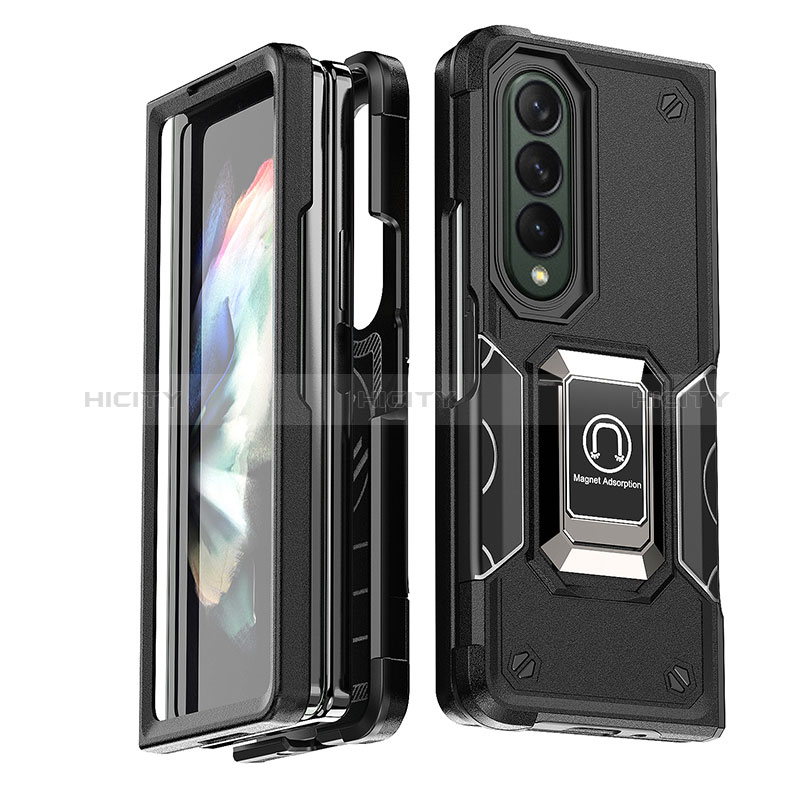 Coque Contour Silicone et Plastique Housse Etui Mat avec Magnetique Support Bague Anneau QW1 pour Samsung Galaxy Z Fold3 5G Plus