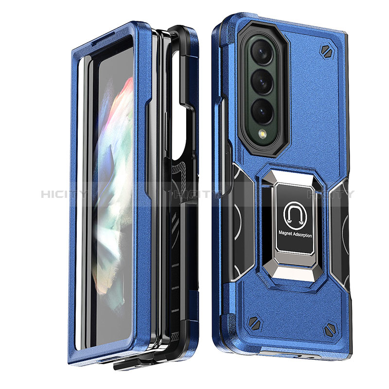 Coque Contour Silicone et Plastique Housse Etui Mat avec Magnetique Support Bague Anneau QW1 pour Samsung Galaxy Z Fold3 5G Plus