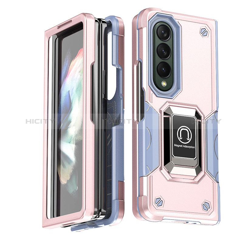 Coque Contour Silicone et Plastique Housse Etui Mat avec Magnetique Support Bague Anneau QW1 pour Samsung Galaxy Z Fold3 5G Plus