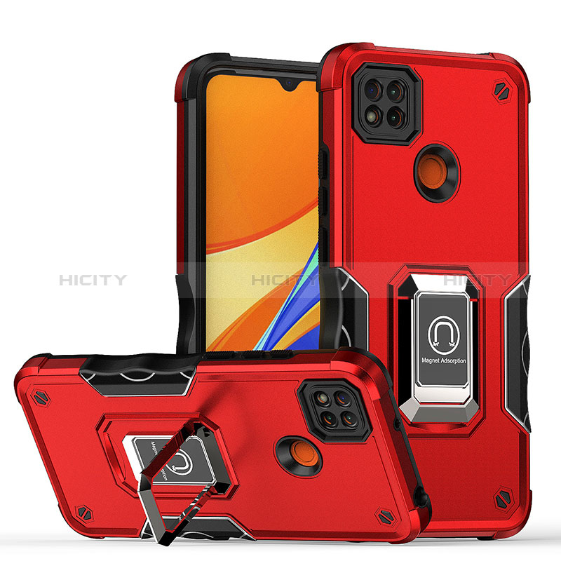 Coque Contour Silicone et Plastique Housse Etui Mat avec Magnetique Support Bague Anneau QW1 pour Xiaomi POCO C3 Rouge Plus