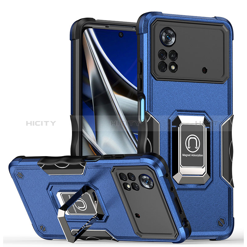 Coque Contour Silicone et Plastique Housse Etui Mat avec Magnetique Support Bague Anneau QW1 pour Xiaomi Poco X4 Pro 5G Plus