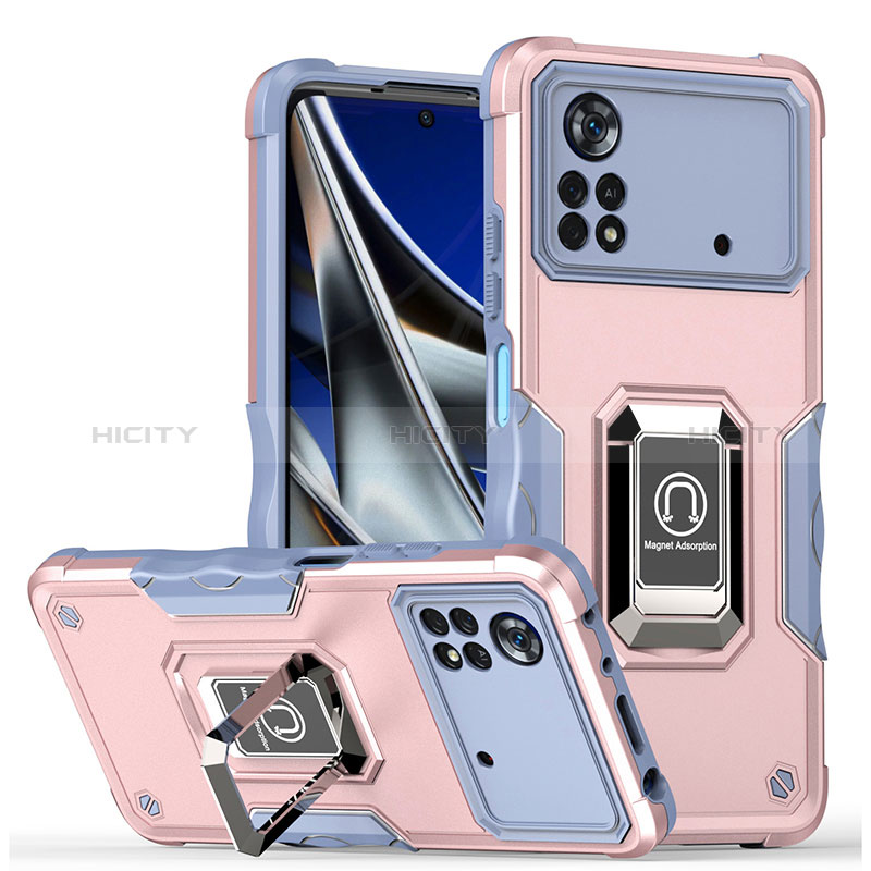 Coque Contour Silicone et Plastique Housse Etui Mat avec Magnetique Support Bague Anneau QW1 pour Xiaomi Poco X4 Pro 5G Plus