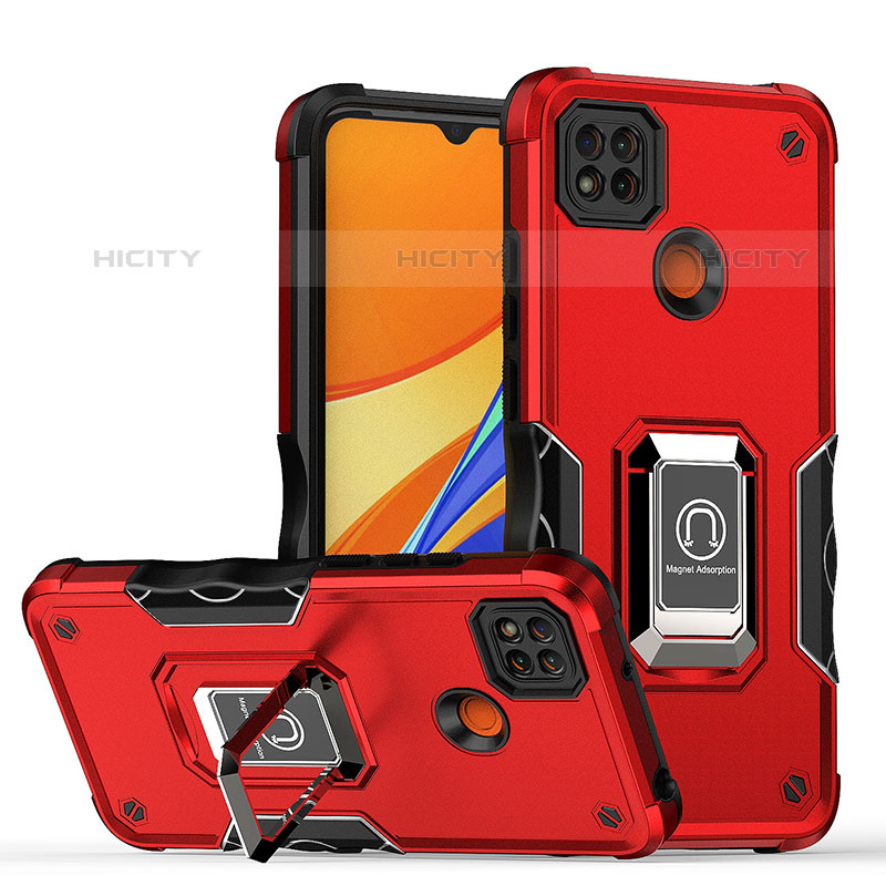 Coque Contour Silicone et Plastique Housse Etui Mat avec Magnetique Support Bague Anneau QW1 pour Xiaomi Redmi 10A 4G Rouge Plus