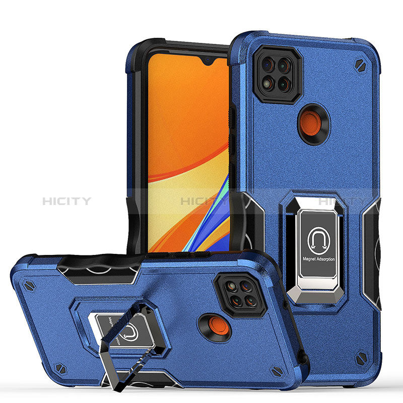 Coque Contour Silicone et Plastique Housse Etui Mat avec Magnetique Support Bague Anneau QW1 pour Xiaomi Redmi 9 India Plus