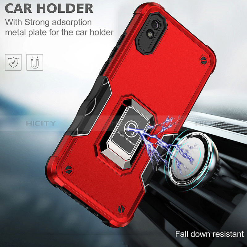 Coque Contour Silicone et Plastique Housse Etui Mat avec Magnetique Support Bague Anneau QW1 pour Xiaomi Redmi 9AT Plus