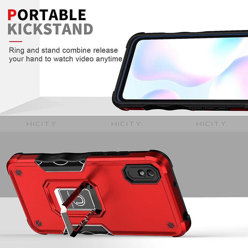 Coque Contour Silicone et Plastique Housse Etui Mat avec Magnetique Support Bague Anneau QW1 pour Xiaomi Redmi 9AT Plus