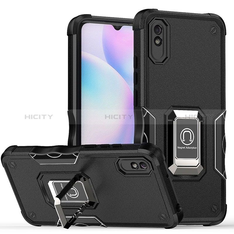 Coque Contour Silicone et Plastique Housse Etui Mat avec Magnetique Support Bague Anneau QW1 pour Xiaomi Redmi 9AT Plus