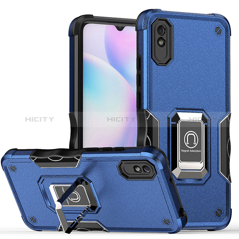 Coque Contour Silicone et Plastique Housse Etui Mat avec Magnetique Support Bague Anneau QW1 pour Xiaomi Redmi 9AT Plus