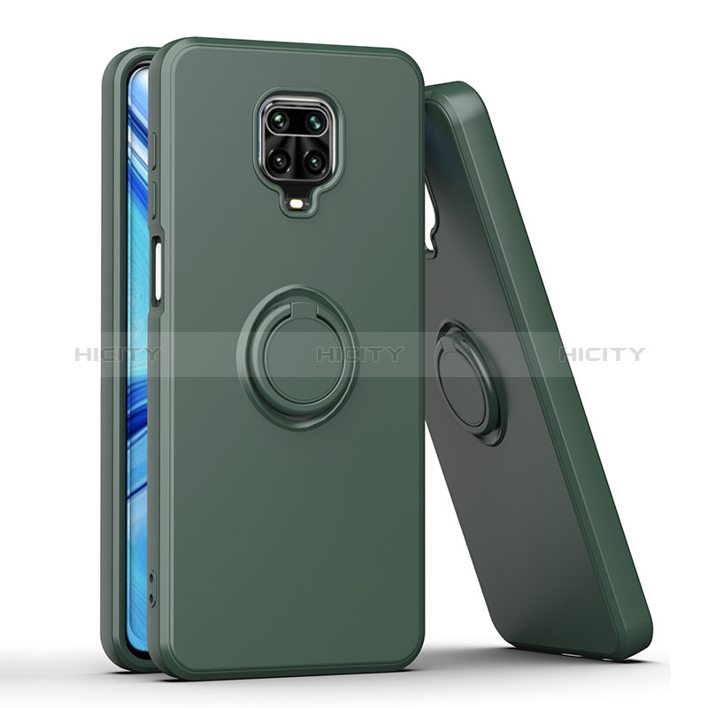 Coque Contour Silicone et Plastique Housse Etui Mat avec Magnetique Support Bague Anneau QW1 pour Xiaomi Redmi Note 9S Vert Nuit Plus