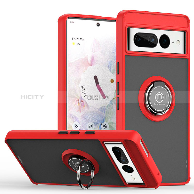 Coque Contour Silicone et Plastique Housse Etui Mat avec Magnetique Support Bague Anneau QW2 pour Google Pixel 7 Pro 5G Rouge Plus