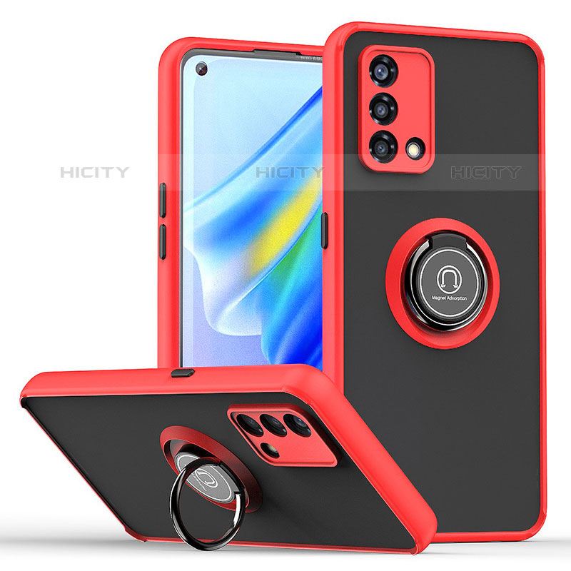 Coque Contour Silicone et Plastique Housse Etui Mat avec Magnetique Support Bague Anneau QW2 pour Oppo F21 Pro 4G Rouge Plus