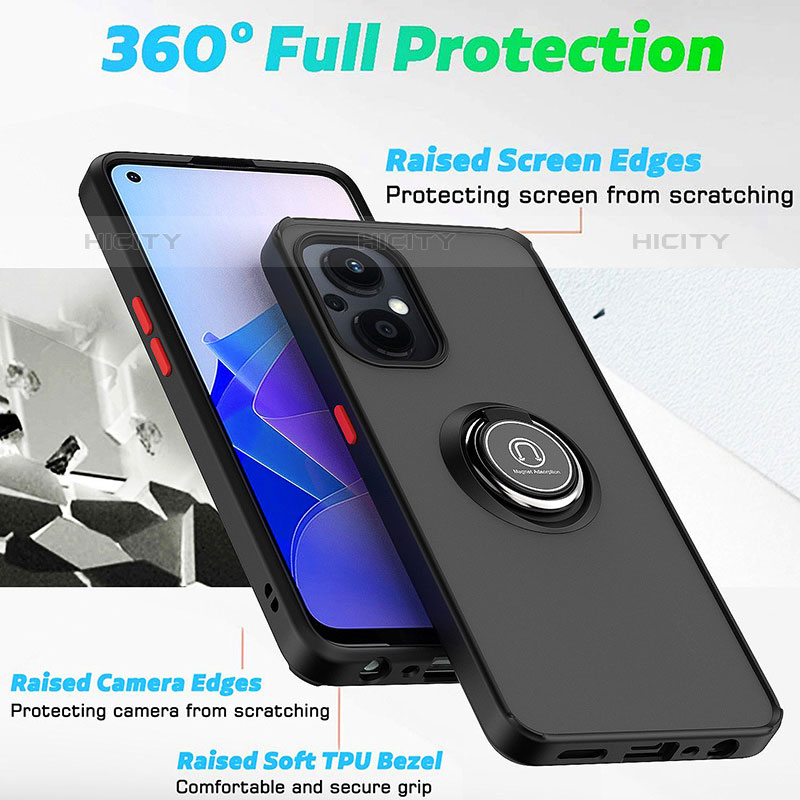 Coque Contour Silicone et Plastique Housse Etui Mat avec Magnetique Support Bague Anneau QW2 pour Oppo F21 Pro 5G Plus