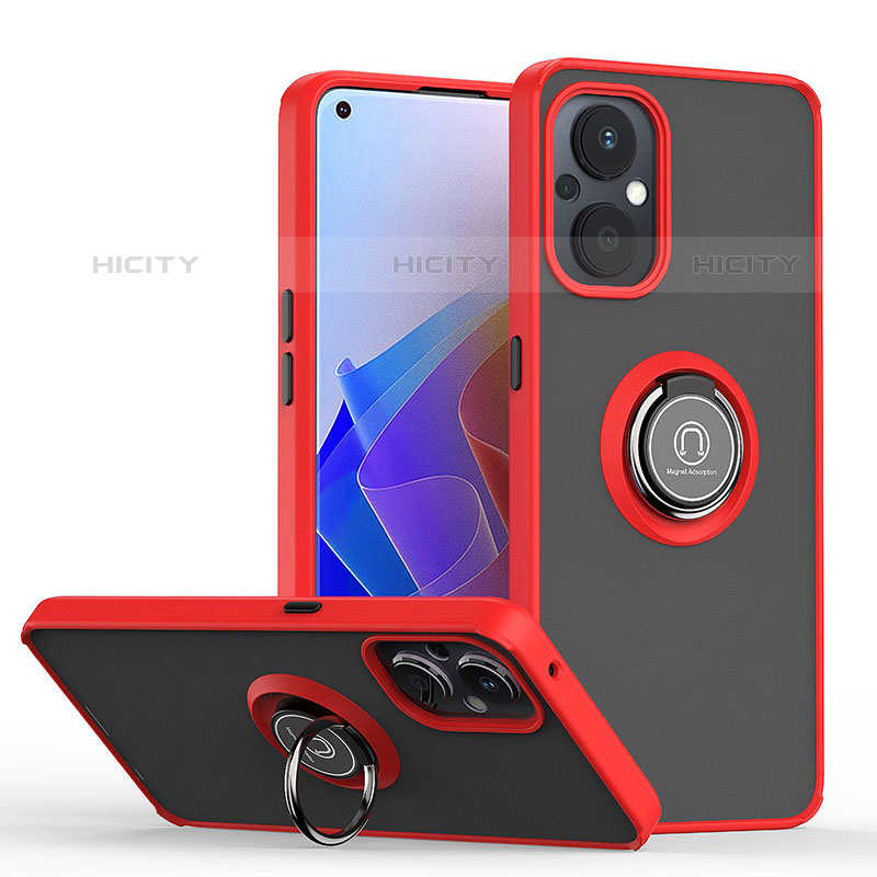 Coque Contour Silicone et Plastique Housse Etui Mat avec Magnetique Support Bague Anneau QW2 pour Oppo F21 Pro 5G Rouge Plus