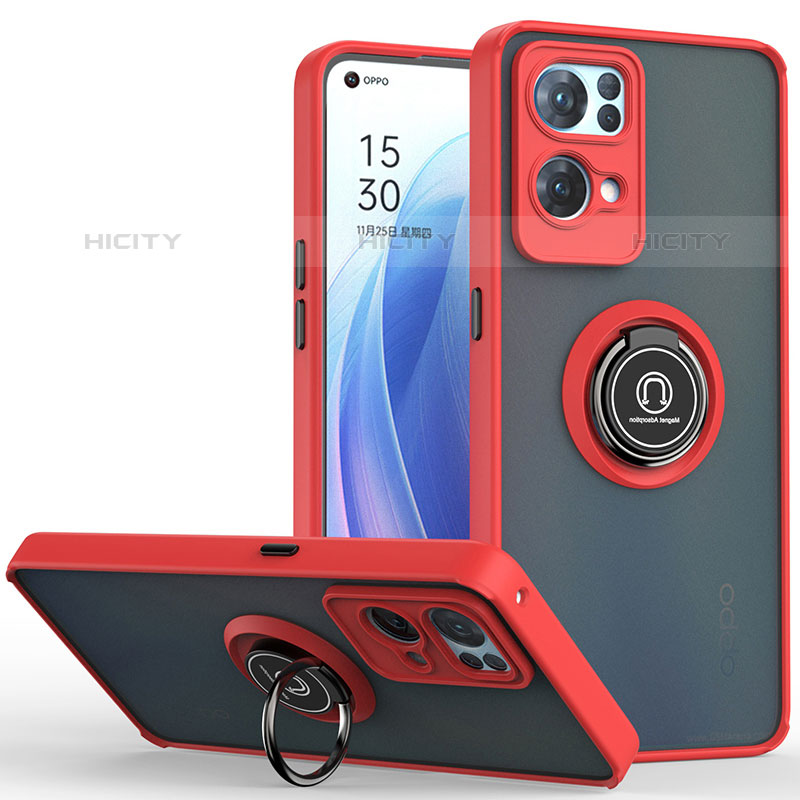 Coque Contour Silicone et Plastique Housse Etui Mat avec Magnetique Support Bague Anneau QW2 pour Oppo Reno7 Pro 5G Rouge Plus