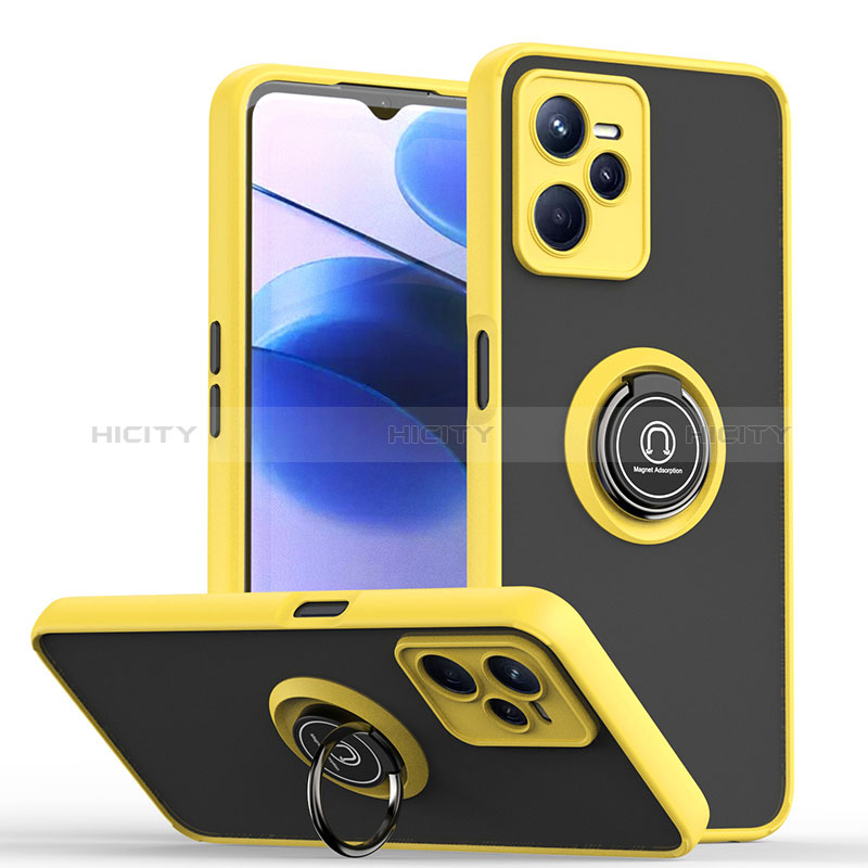 Coque Contour Silicone et Plastique Housse Etui Mat avec Magnetique Support Bague Anneau QW2 pour Realme C35 Jaune Plus