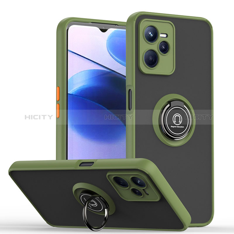 Coque Contour Silicone et Plastique Housse Etui Mat avec Magnetique Support Bague Anneau QW2 pour Realme C35 Vert Armee Plus