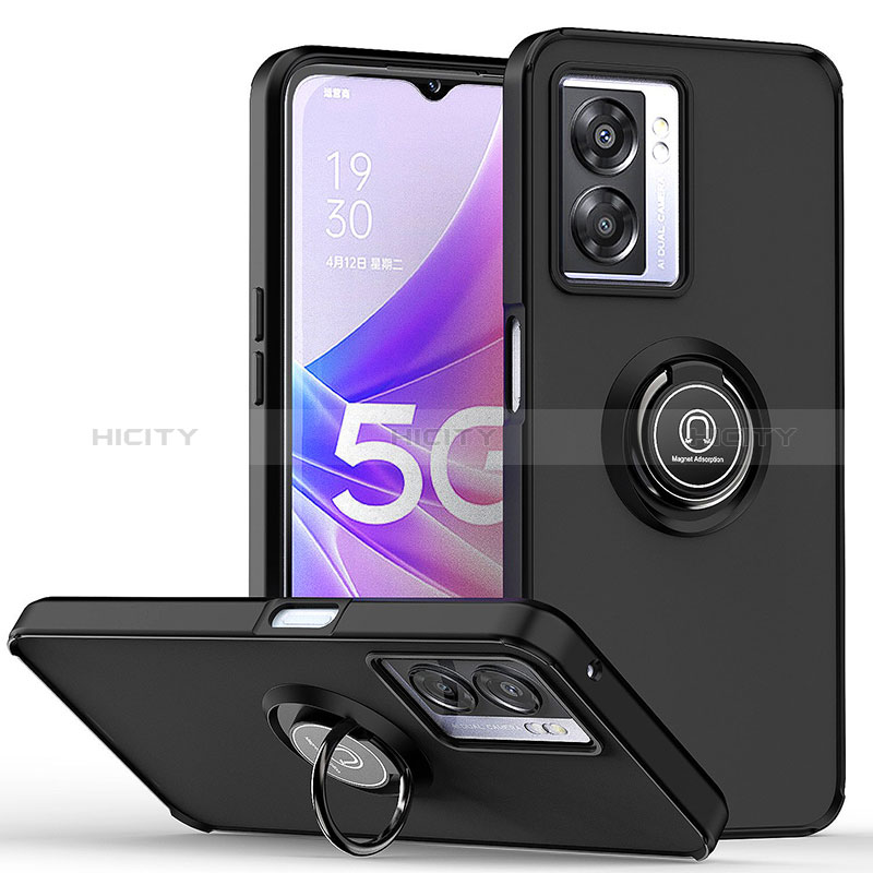 Coque Contour Silicone et Plastique Housse Etui Mat avec Magnetique Support Bague Anneau QW2 pour Realme Q5i 5G Noir Plus