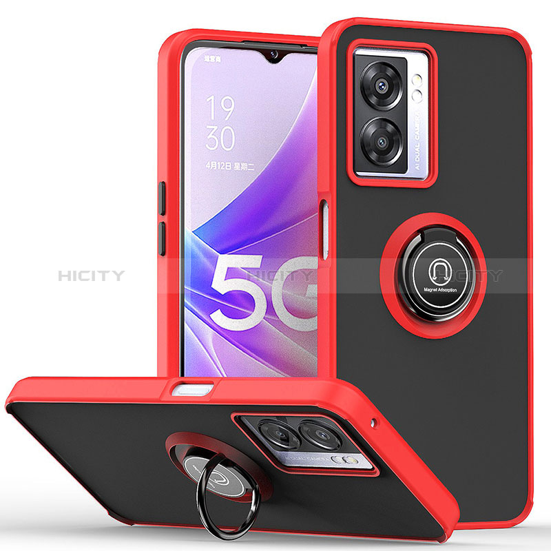 Coque Contour Silicone et Plastique Housse Etui Mat avec Magnetique Support Bague Anneau QW2 pour Realme Q5i 5G Rouge Plus