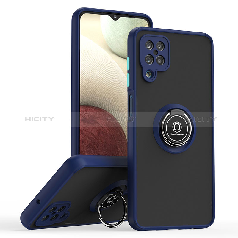 Coque Contour Silicone et Plastique Housse Etui Mat avec Magnetique Support Bague Anneau QW2 pour Samsung Galaxy A12 5G Bleu Plus