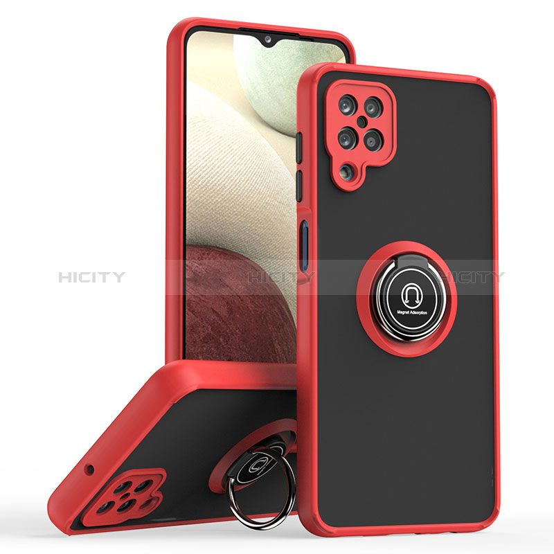 Coque Contour Silicone et Plastique Housse Etui Mat avec Magnetique Support Bague Anneau QW2 pour Samsung Galaxy A12 5G Rouge Plus