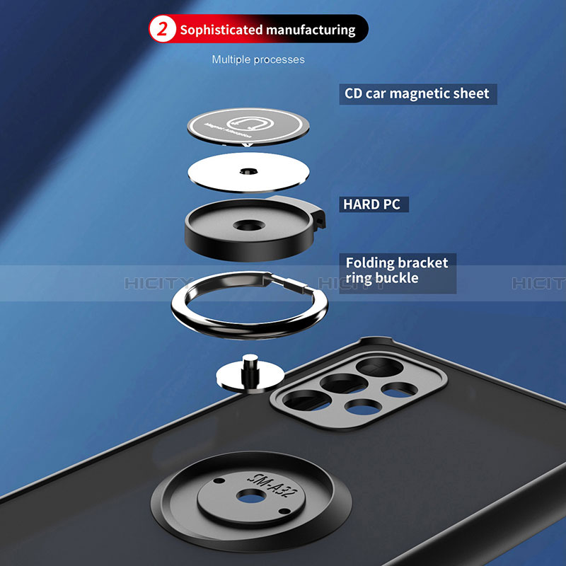 Coque Contour Silicone et Plastique Housse Etui Mat avec Magnetique Support Bague Anneau QW2 pour Samsung Galaxy A32 5G Plus