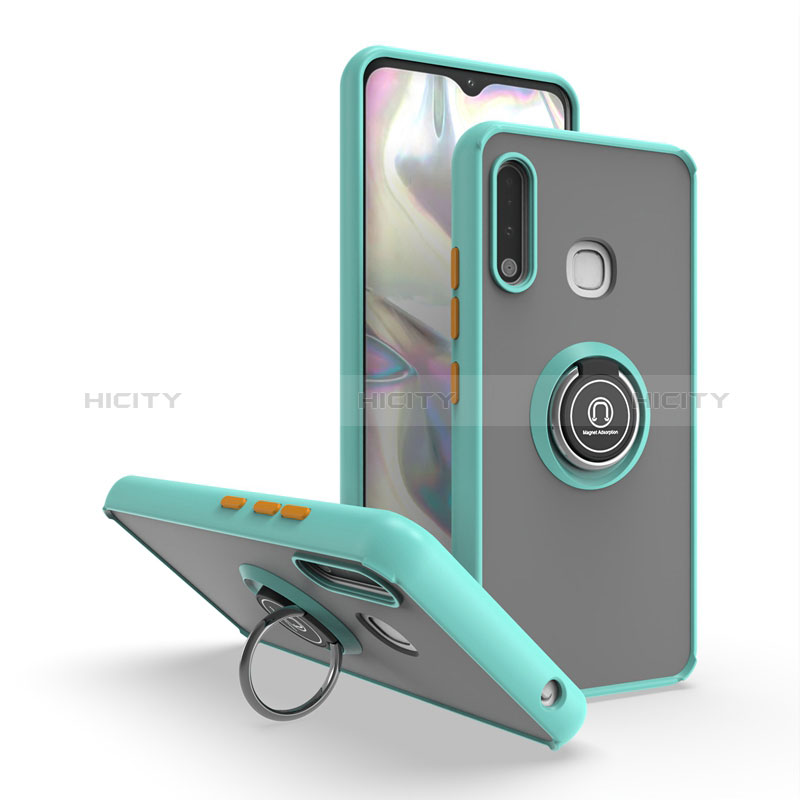 Coque Contour Silicone et Plastique Housse Etui Mat avec Magnetique Support Bague Anneau QW2 pour Samsung Galaxy A70E Cyan Plus