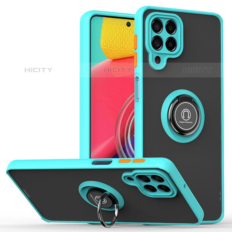 Coque Contour Silicone et Plastique Housse Etui Mat avec Magnetique Support Bague Anneau QW2 pour Samsung Galaxy M53 5G Cyan Plus