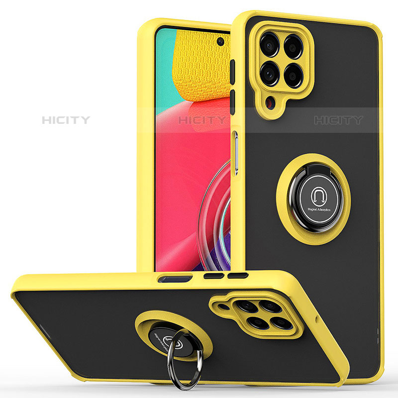 Coque Contour Silicone et Plastique Housse Etui Mat avec Magnetique Support Bague Anneau QW2 pour Samsung Galaxy M53 5G Jaune Plus