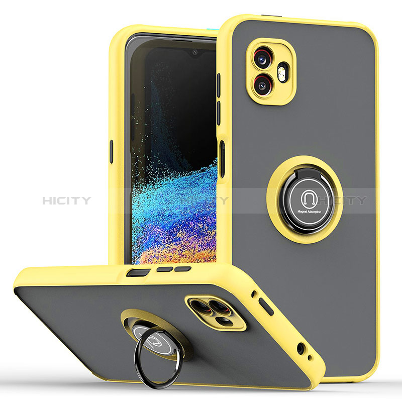 Coque Contour Silicone et Plastique Housse Etui Mat avec Magnetique Support Bague Anneau QW2 pour Samsung Galaxy XCover 6 Pro 5G Jaune Plus