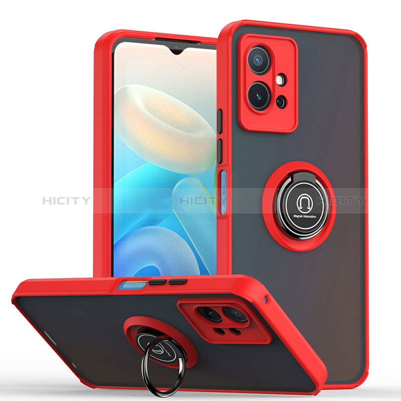 Coque Contour Silicone et Plastique Housse Etui Mat avec Magnetique Support Bague Anneau QW2 pour Vivo Y30 5G Rouge Plus