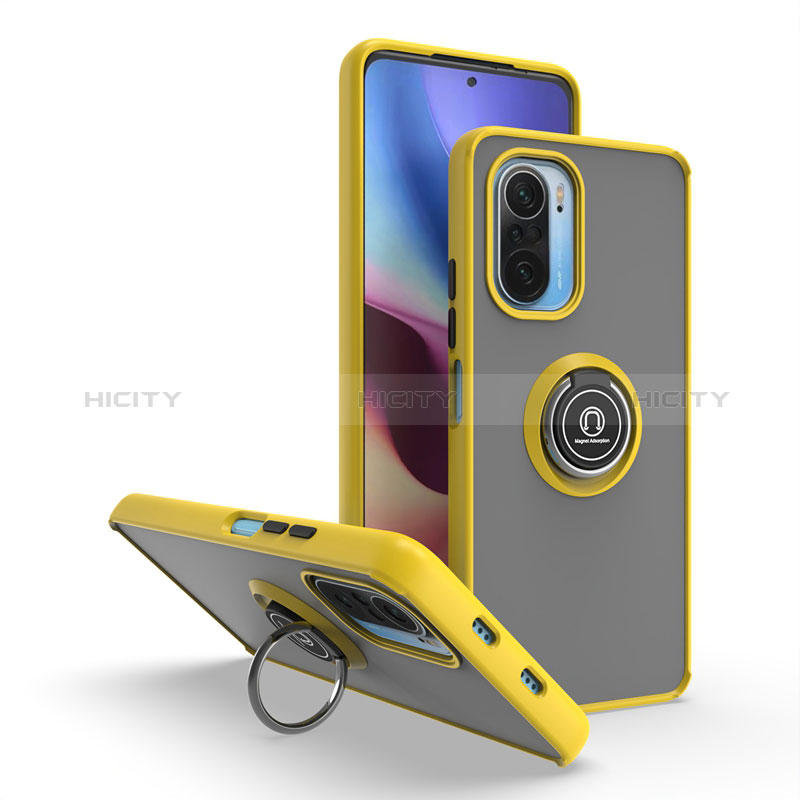 Coque Contour Silicone et Plastique Housse Etui Mat avec Magnetique Support Bague Anneau QW2 pour Xiaomi Mi 11X Pro 5G Jaune Plus