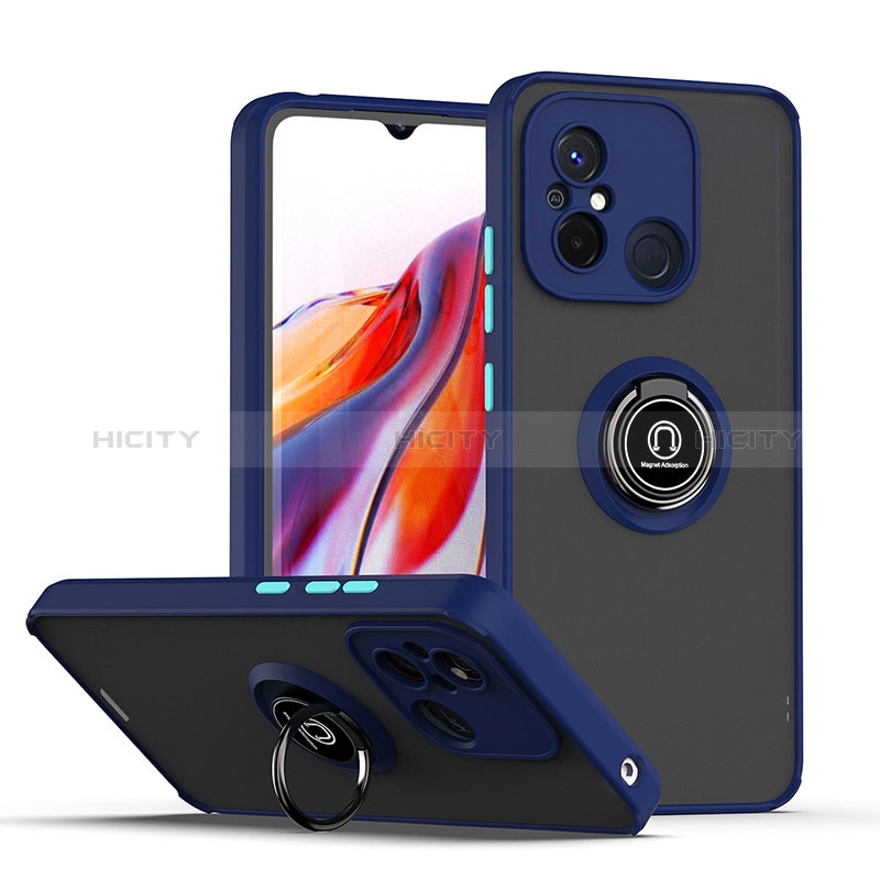 Coque Contour Silicone et Plastique Housse Etui Mat avec Magnetique Support Bague Anneau QW2 pour Xiaomi Poco C55 Bleu Plus