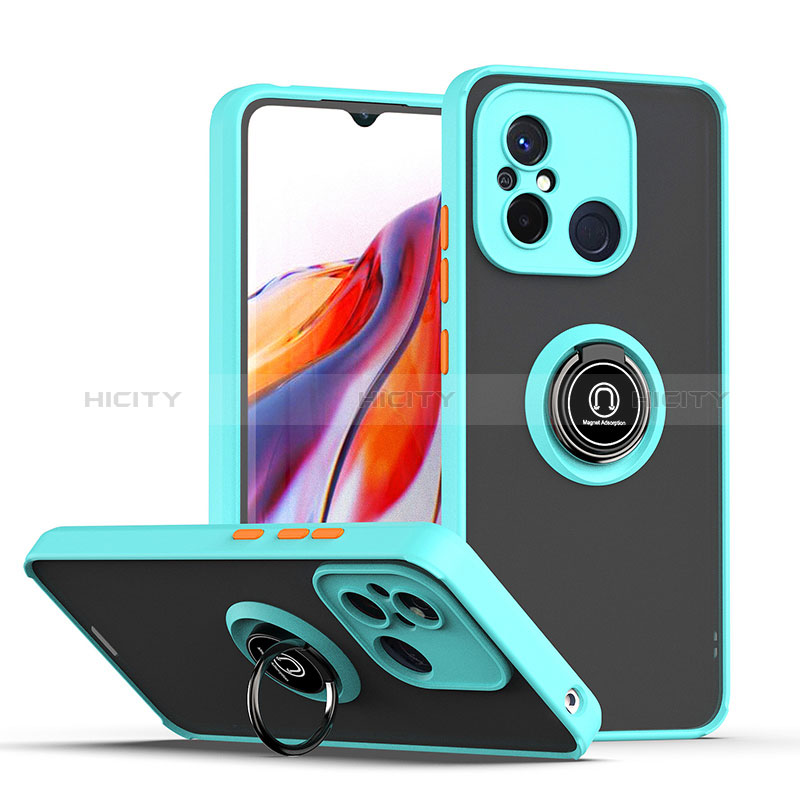 Coque Contour Silicone et Plastique Housse Etui Mat avec Magnetique Support Bague Anneau QW2 pour Xiaomi Poco C55 Cyan Plus