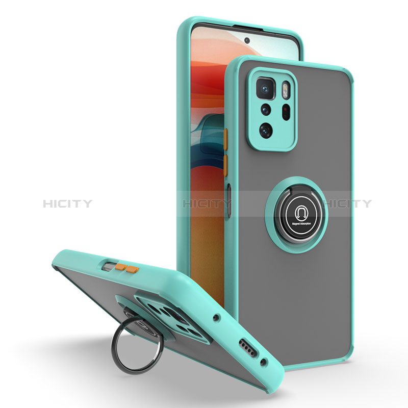 Coque Contour Silicone et Plastique Housse Etui Mat avec Magnetique Support Bague Anneau QW2 pour Xiaomi Poco X3 GT 5G Cyan Plus