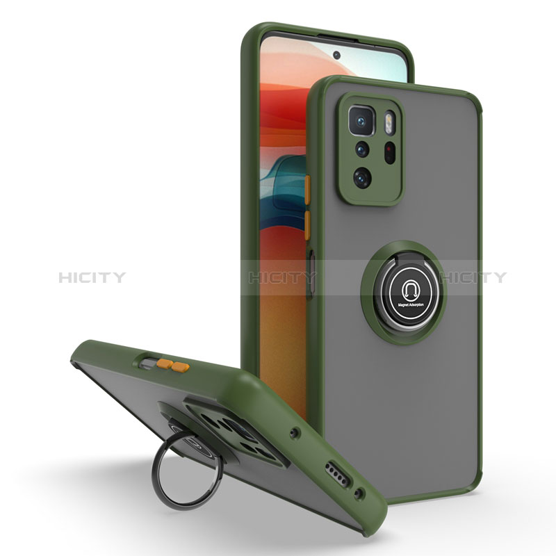 Coque Contour Silicone et Plastique Housse Etui Mat avec Magnetique Support Bague Anneau QW2 pour Xiaomi Poco X3 GT 5G Vert Armee Plus