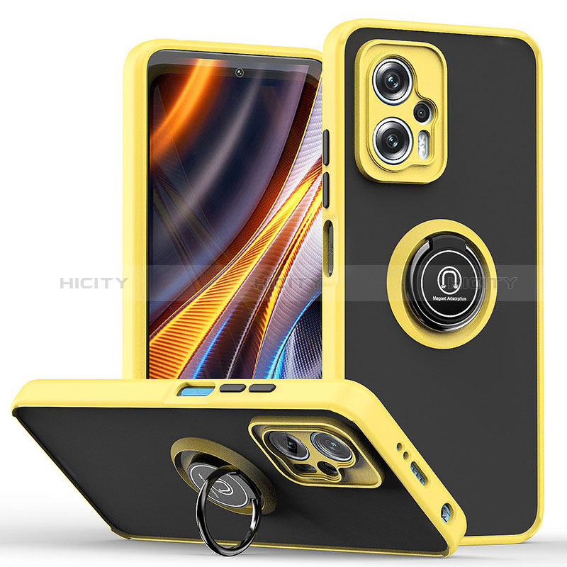 Coque Contour Silicone et Plastique Housse Etui Mat avec Magnetique Support Bague Anneau QW2 pour Xiaomi Poco X4 GT 5G Jaune Plus