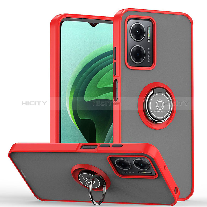 Coque Contour Silicone et Plastique Housse Etui Mat avec Magnetique Support Bague Anneau QW2 pour Xiaomi Redmi 10 5G Rouge Plus