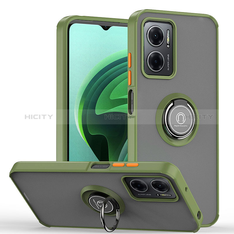 Coque Contour Silicone et Plastique Housse Etui Mat avec Magnetique Support Bague Anneau QW2 pour Xiaomi Redmi 10 5G Vert Armee Plus