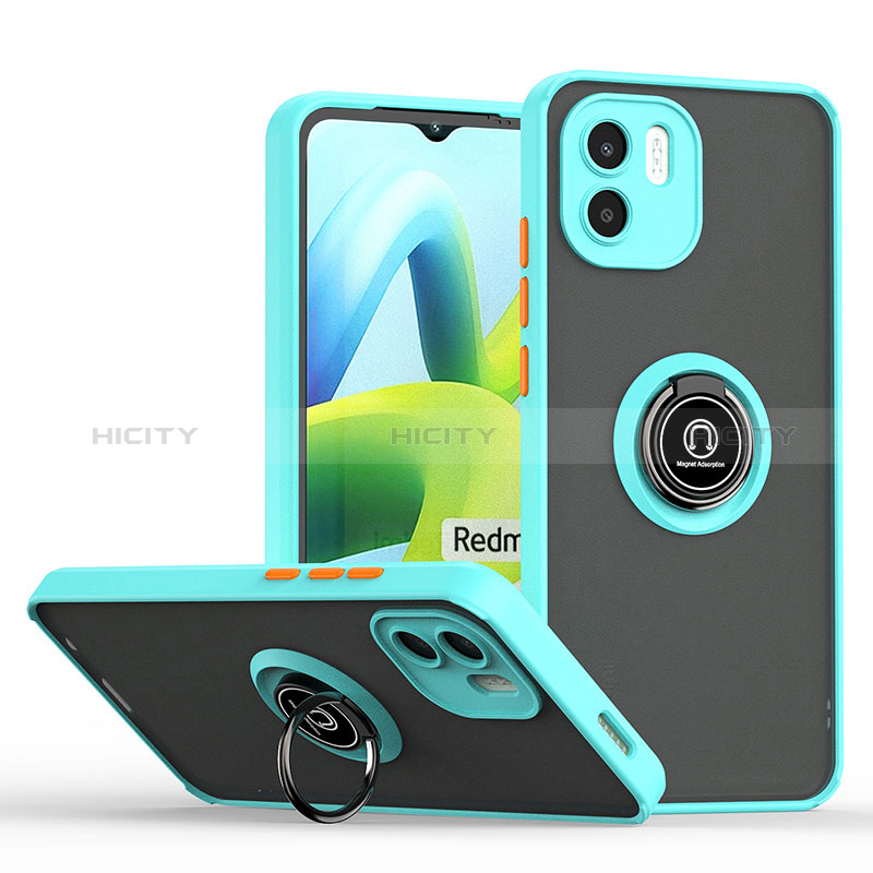 Coque Contour Silicone et Plastique Housse Etui Mat avec Magnetique Support Bague Anneau QW2 pour Xiaomi Redmi A2 Cyan Plus