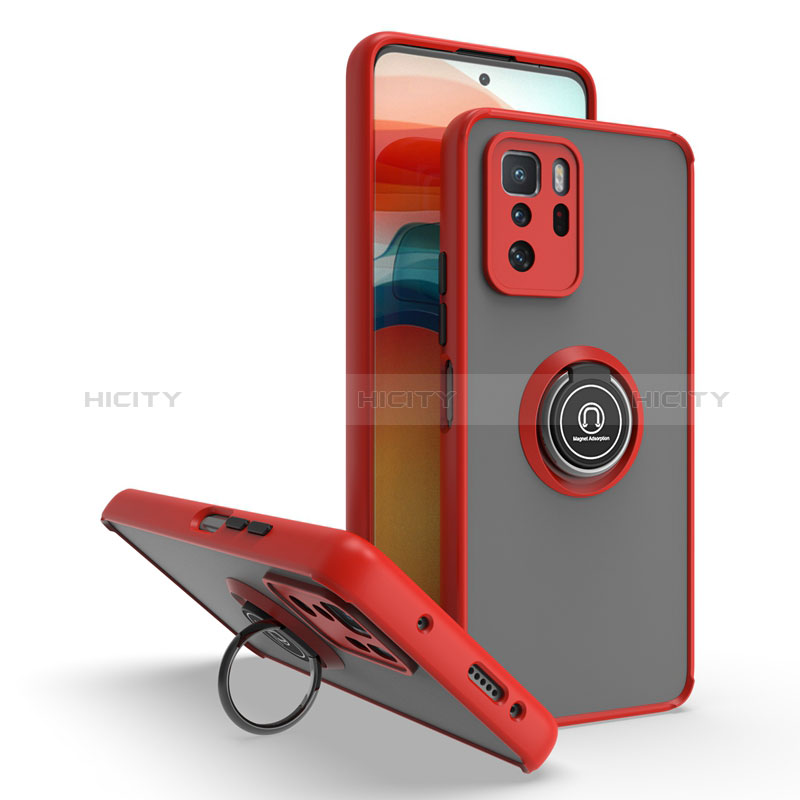 Coque Contour Silicone et Plastique Housse Etui Mat avec Magnetique Support Bague Anneau QW2 pour Xiaomi Redmi Note 10 Pro 5G Rouge Plus