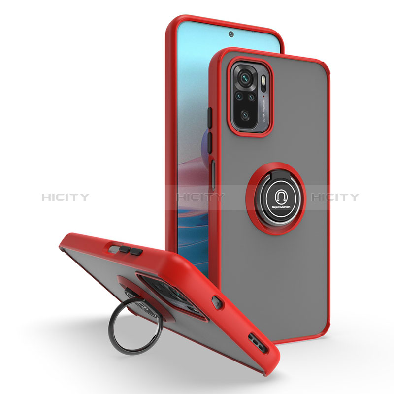 Coque Contour Silicone et Plastique Housse Etui Mat avec Magnetique Support Bague Anneau QW2 pour Xiaomi Redmi Note 10S 4G Rouge Plus